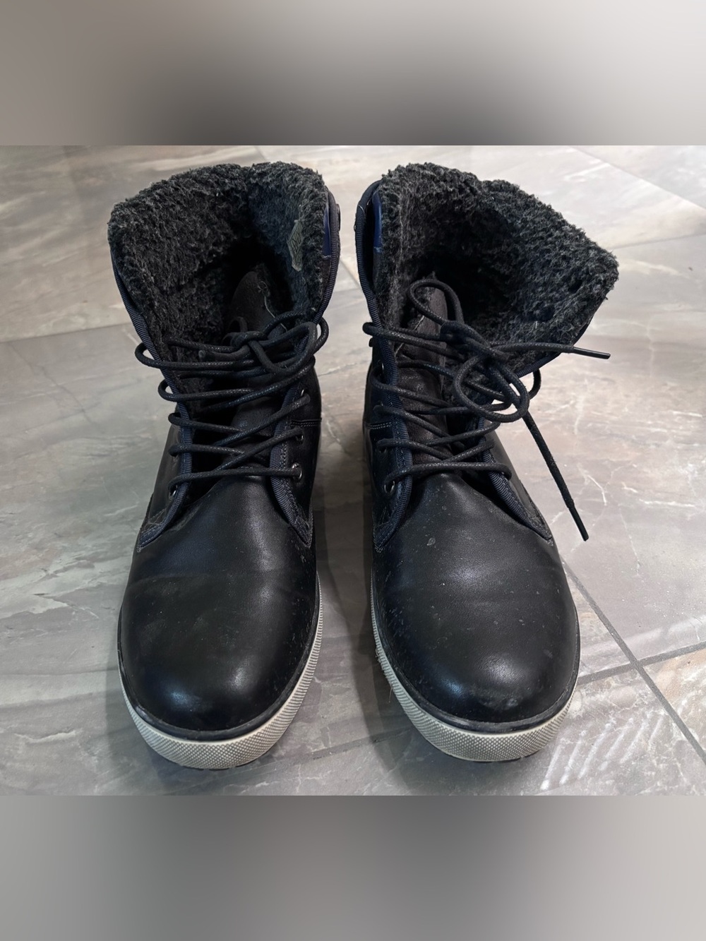 Steve Madden Black Lace-Up Faux Fur Ankle Winter Snow Boots Shoes